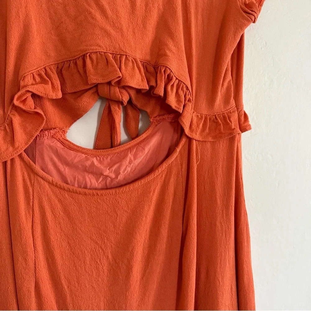 Lulu's Coral Sea Day Skater Dress Tie Front V-neck Flutter Sleeve Size Large - Picture 5 of 9